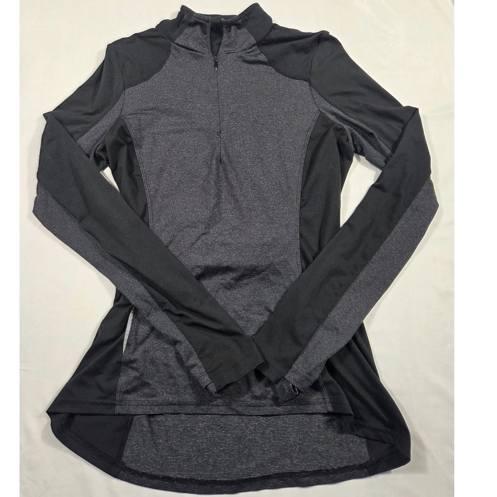 Prana Womens Small Black Grey Striped 1/4 Zip Long Sleeve Active Top Thumbholes
